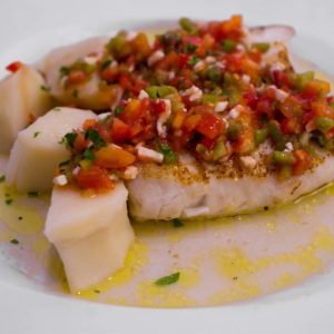 Hake steak with pepper vinaigrette