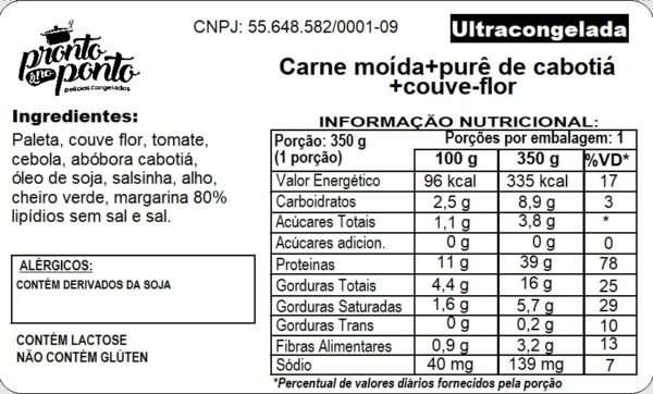 CARNE MOÍDA + PURÊ DE CABOTIÁ + COUVE-FLOR - Imagem 2