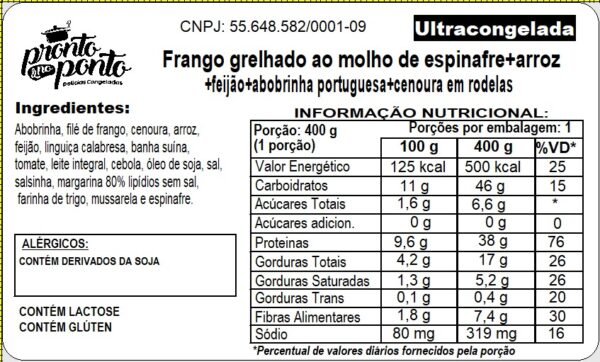 FRANGO GRELHADO AO MOLHO DE ESPINAFRE + ARROZ + FEIJÃO + ABOBRINHA PORTUGUESA + CENOURA EM RODELAS - Imagem 2