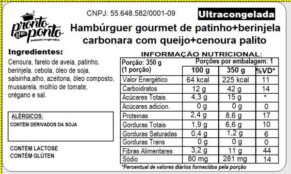 HAMBÚRGUER GOURMET DE PATINHO + BERINJELA CARBONARA COM QUEIJO + CENOURA PALITO - Imagem 2