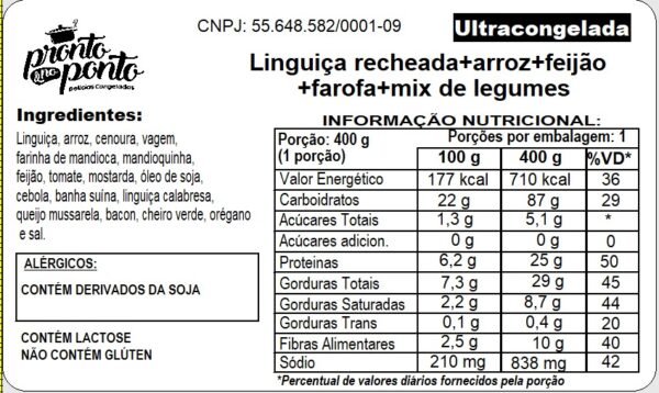LINGUIÇA RECHEADA + ARROZ + FEIJÃO + FAROFA + MIX DE LEGUMES - Imagem 2