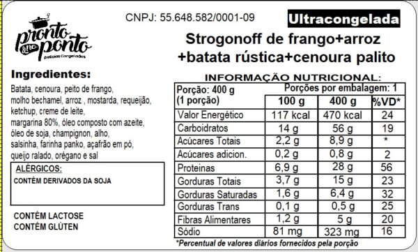 STROGONOFF DE FRANGO + ARROZ + BATATA RÚSTICA + CENOURA PALITO - Imagem 2