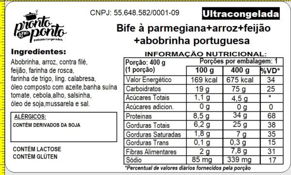 BIFE À PARMEGIANA + ARROZ + FEIJÃO + ABOBRINHA PORTUGUESA - Imagem 2