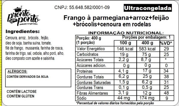 FRANGO À PARMEGIANA + ARROZ + FEIJÃO + BRÓCOLIS + CENOURA EM RODELAS - Imagem 2